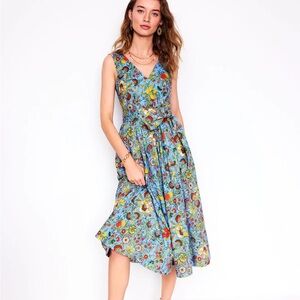 Boden V-Neck Belted Flare Josefina Dress 20/22 NWT Blue